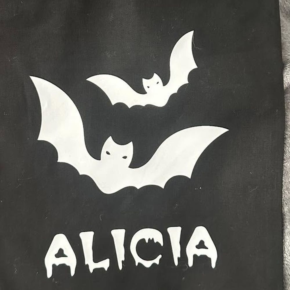 Mini totebag Halloween, chauves-souris et prénom