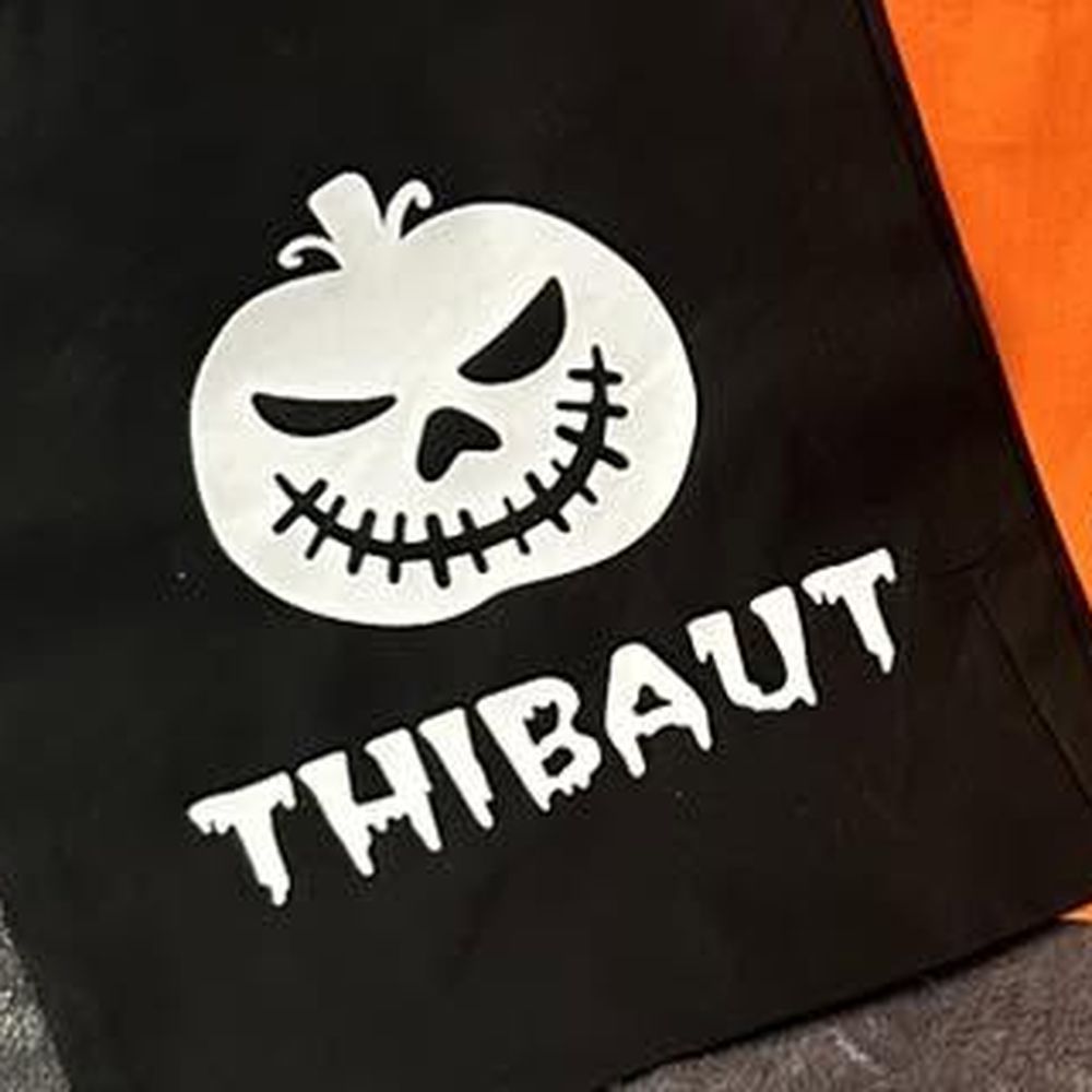 Mini totebag Halloween, citrouille bouche cousue et prénom