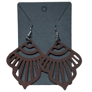 Boucles d oreilles eventail ajoure en bois fonce