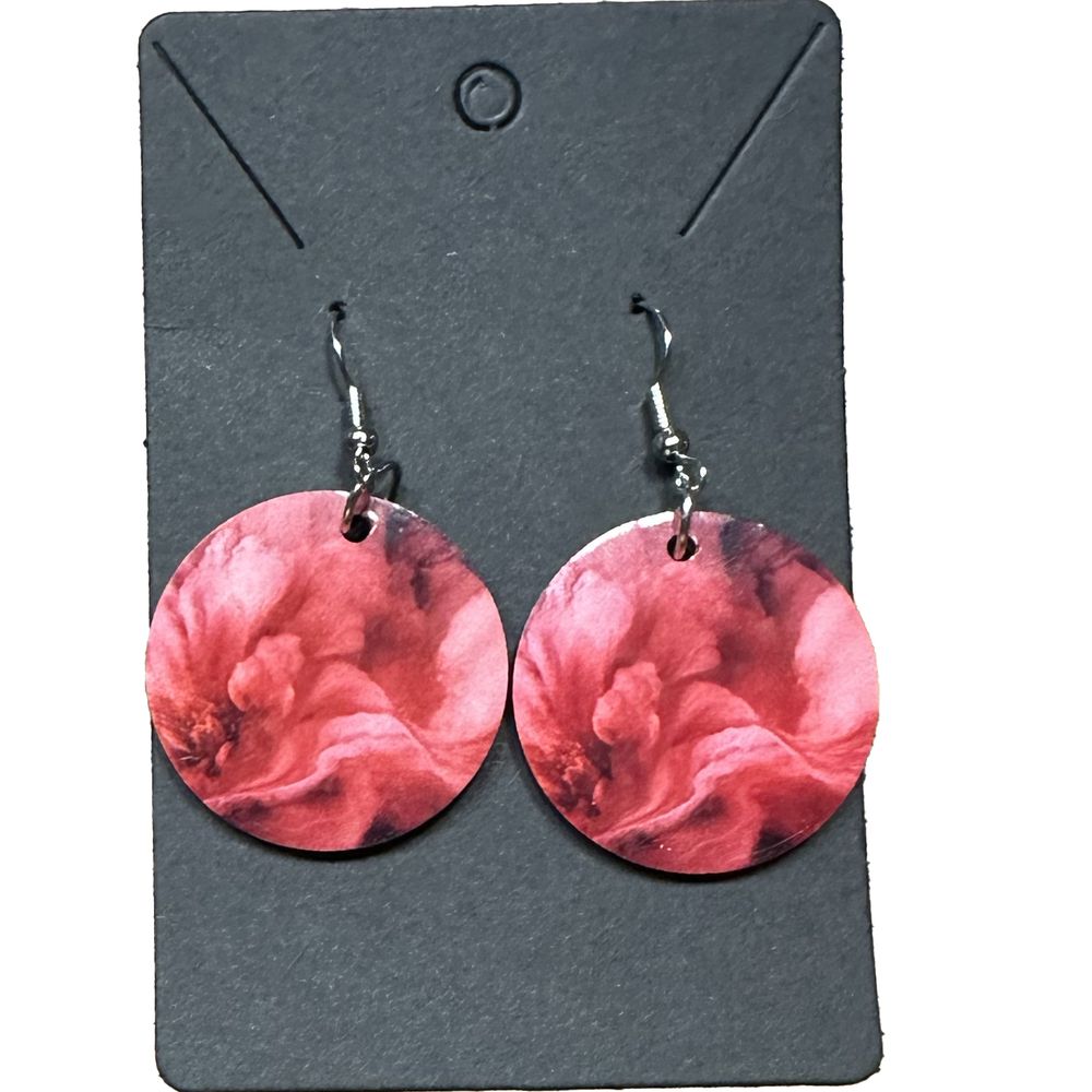 Boucles d oreilles rondes a motif marbre corail